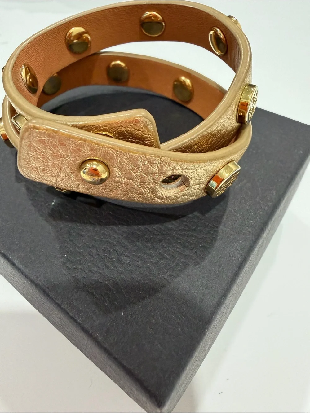 Tory Burch Gold Leather Studded Wrap Bracelet